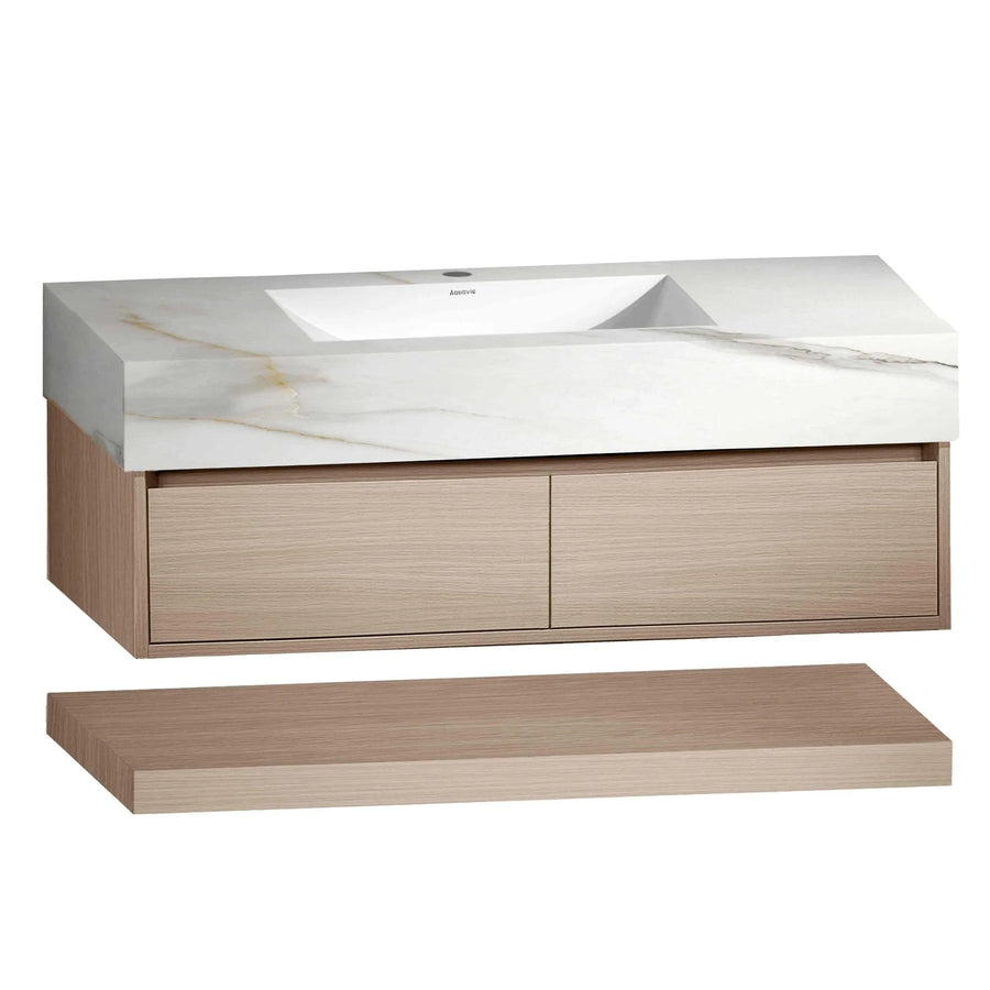 Aventino wall-mounted vanity — side profile showing floor clearance