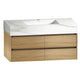 Aventino 48-inch calacatta gold light oak flat-front floating double-sink vanity — sintered stone top