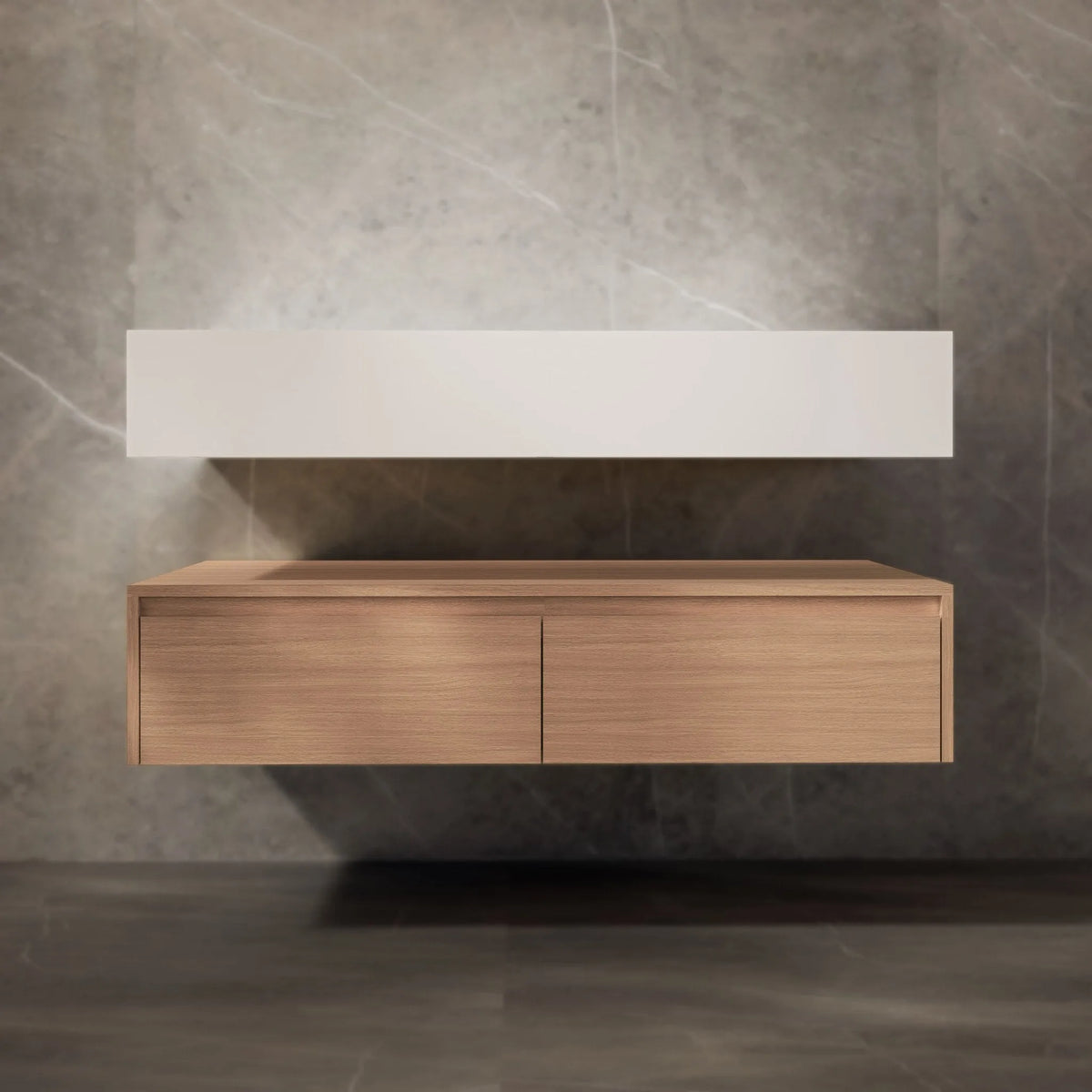 Aventino 60-inch Pure White flat-panel floating single-sink vanity — sintered stone top