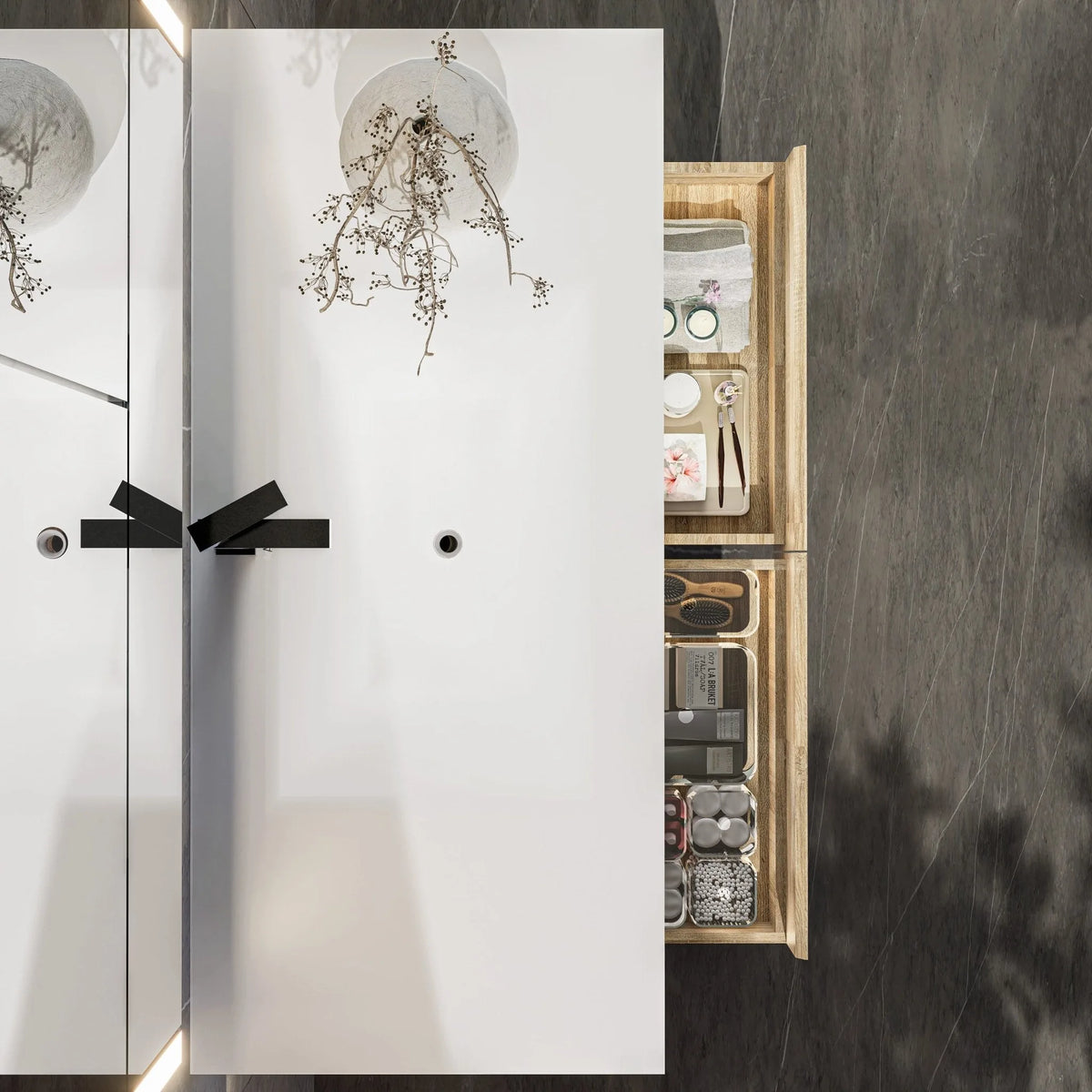 Aventino 60-inch Pure White flat-panel floating single-sink vanity — sintered stone top