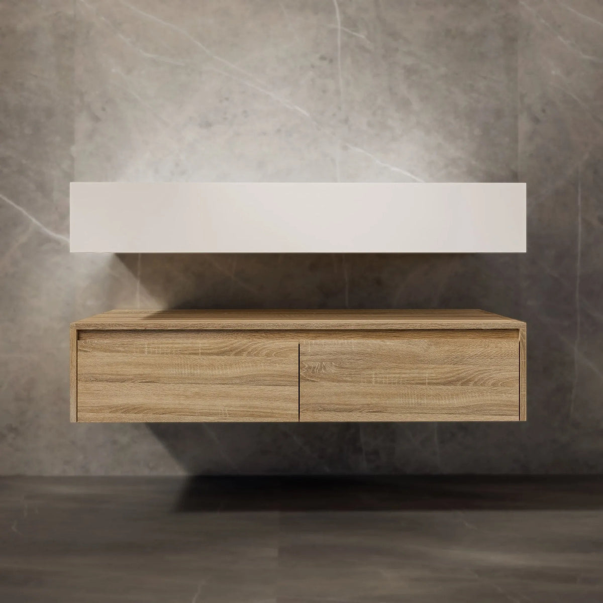 Aventino 60-inch Pure White flat-panel floating single-sink vanity — sintered stone top