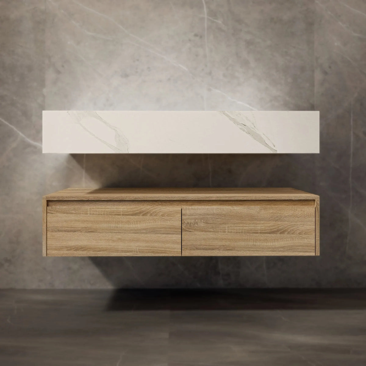 Aventino 60-inch White Carrara flat-panel floating single-sink vanity — sintered stone top