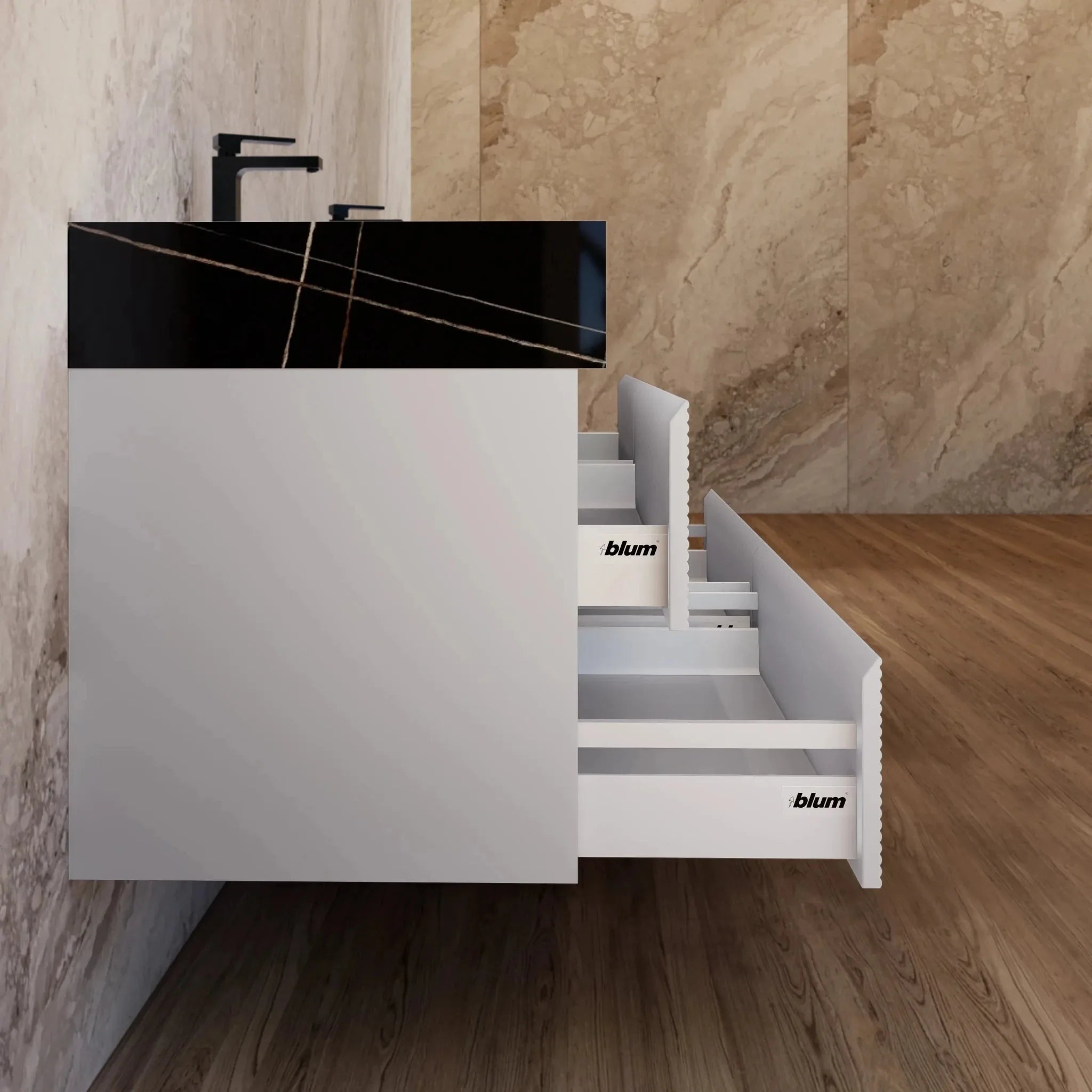 Aventino 60"–71" Light Grey Floating Double-Sink Vanity with Sintered Stone Top