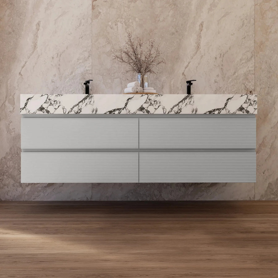 Aventino 60"–71" Light Grey Floating Double-Sink Vanity with Sintered Stone Top