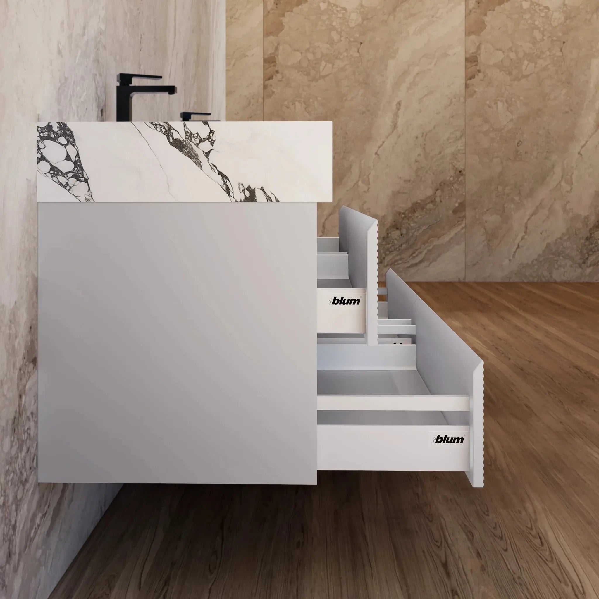 Aventino 60"–71" Light Grey Floating Double-Sink Vanity with Sintered Stone Top