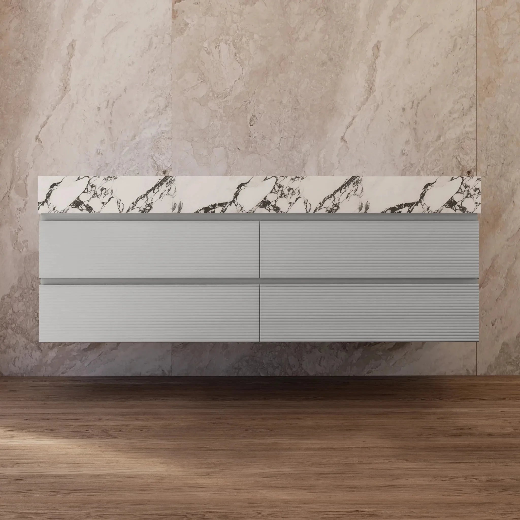 Aventino 60"–71" Light Grey Floating Double-Sink Vanity with Sintered Stone Top