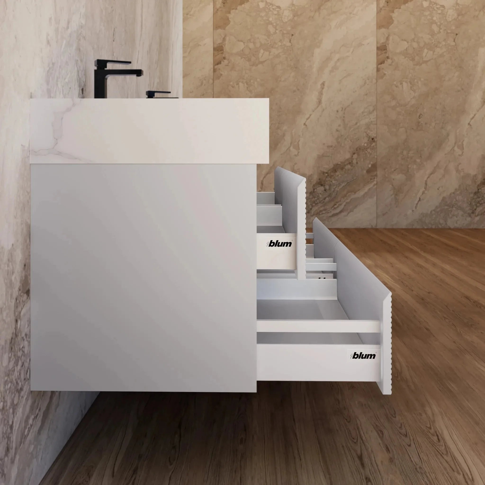 Aventino 60"–71" Light Grey Floating Double-Sink Vanity with Sintered Stone Top