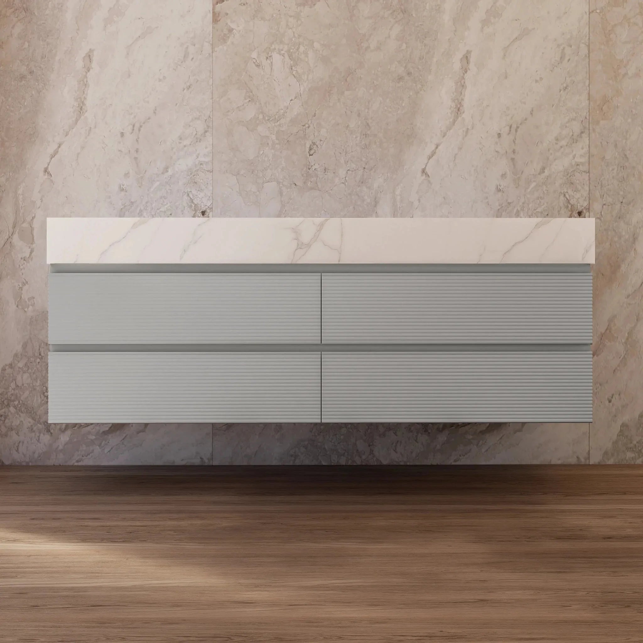 Aventino 60"–71" Light Grey Floating Double-Sink Vanity with Sintered Stone Top