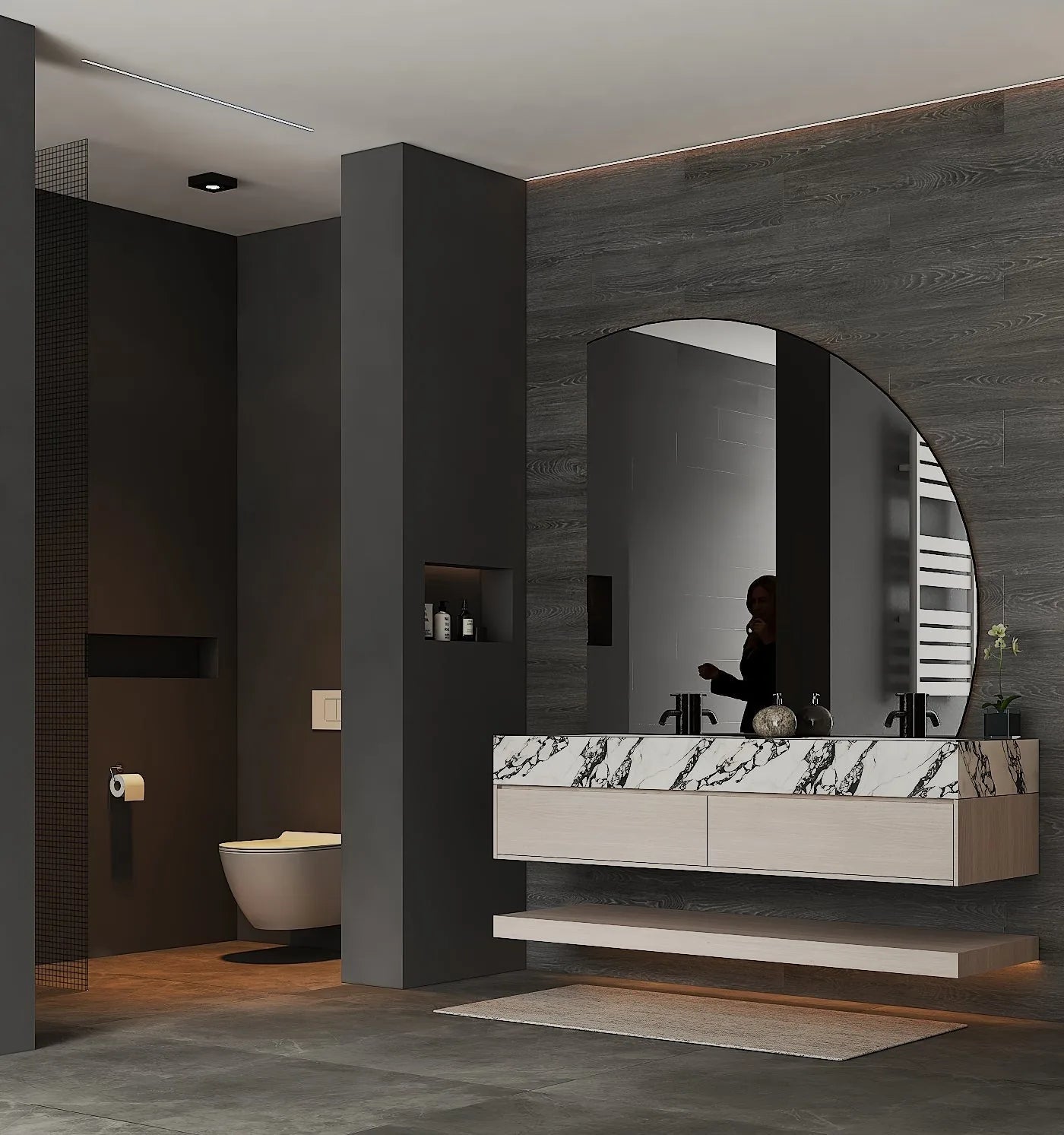 Aventino 60-71" Open-Shelf Floating Double-Sink Vanity with Sintered Stone Top