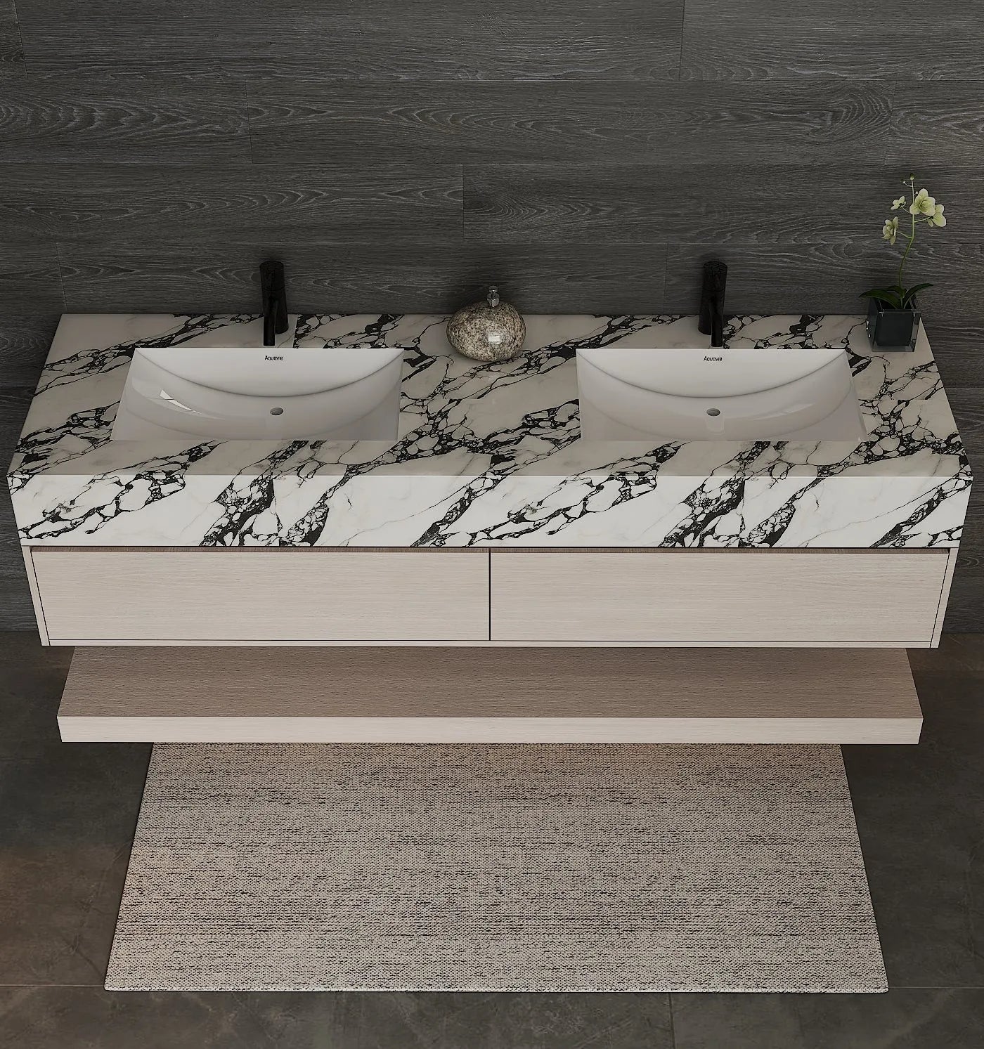 Aventino 60-71" Open-Shelf Floating Double-Sink Vanity with Sintered Stone Top