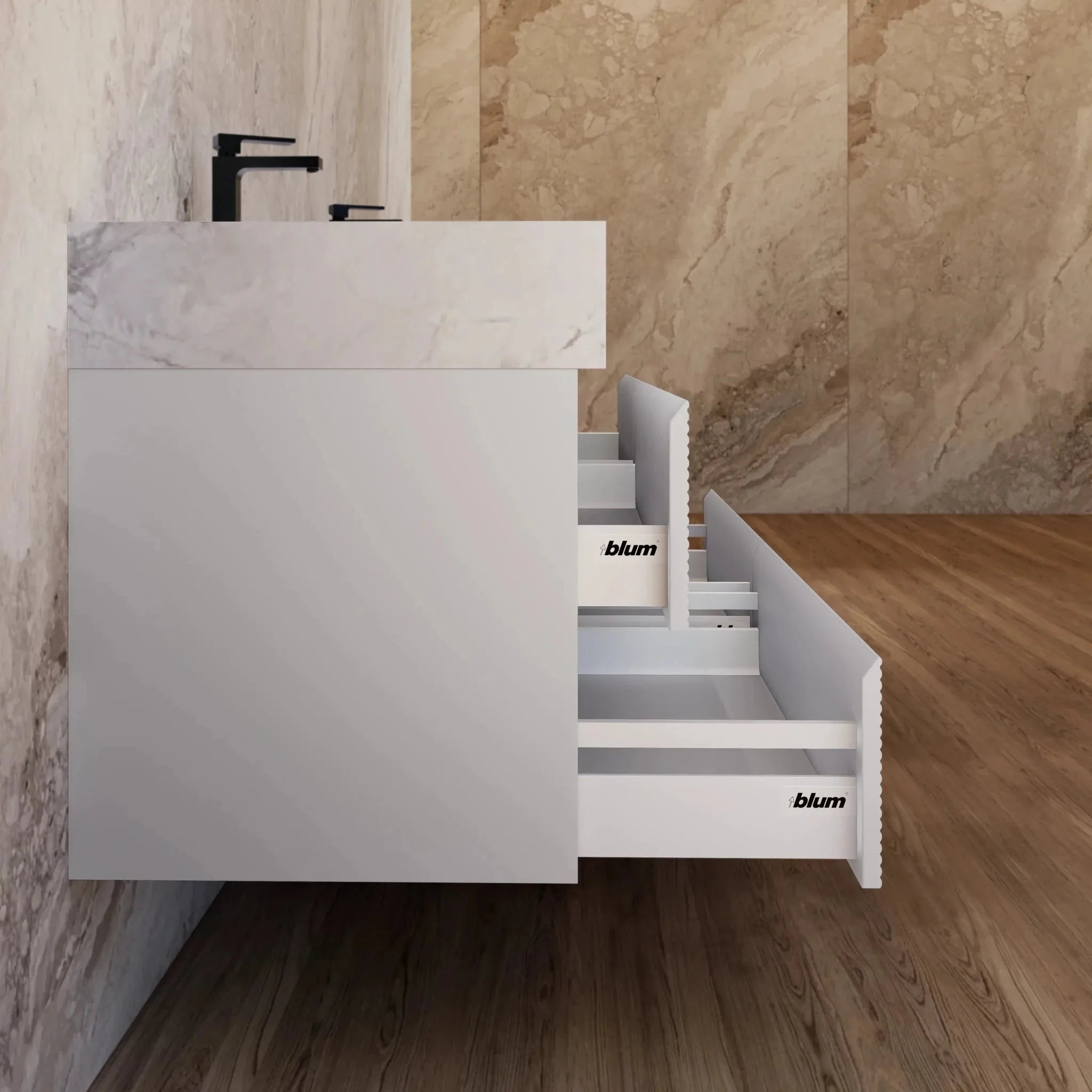 Aventino 60"–71" Light Grey Floating Double-Sink Vanity with Sintered Stone Top