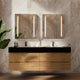 Aventino 60-inch natural-oak fluted floating double-sink vanity with black marquina sintered stone top