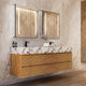 Aventino 60-inch natural-oak fluted floating double-sink vanity with calacatta black sintered stone top