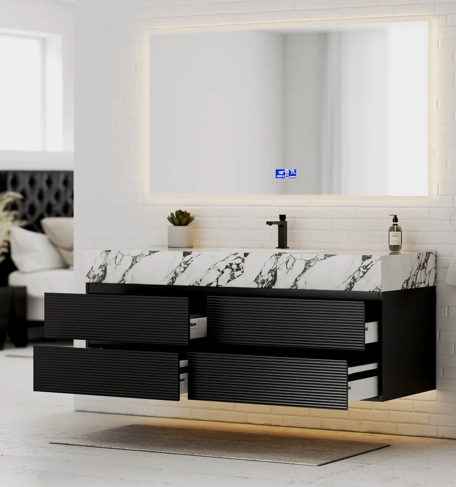 Aventino wall-mounted vanity — side profile showing floor clearance
