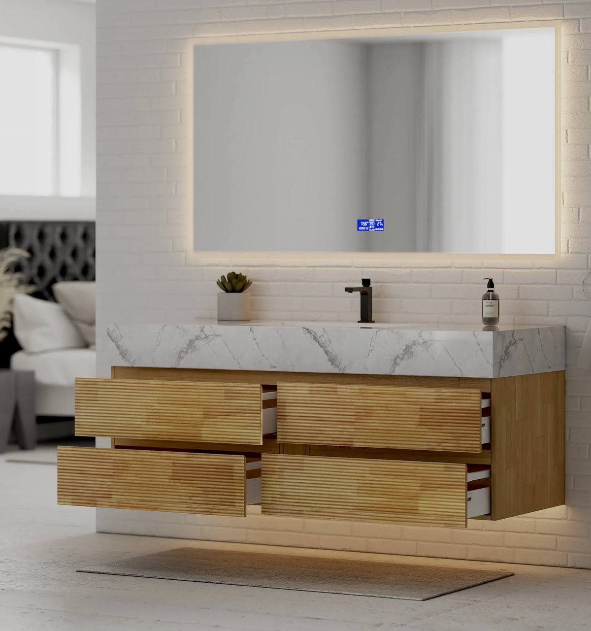 Aventino 60-inch gallery floating vanity — sintered stone top