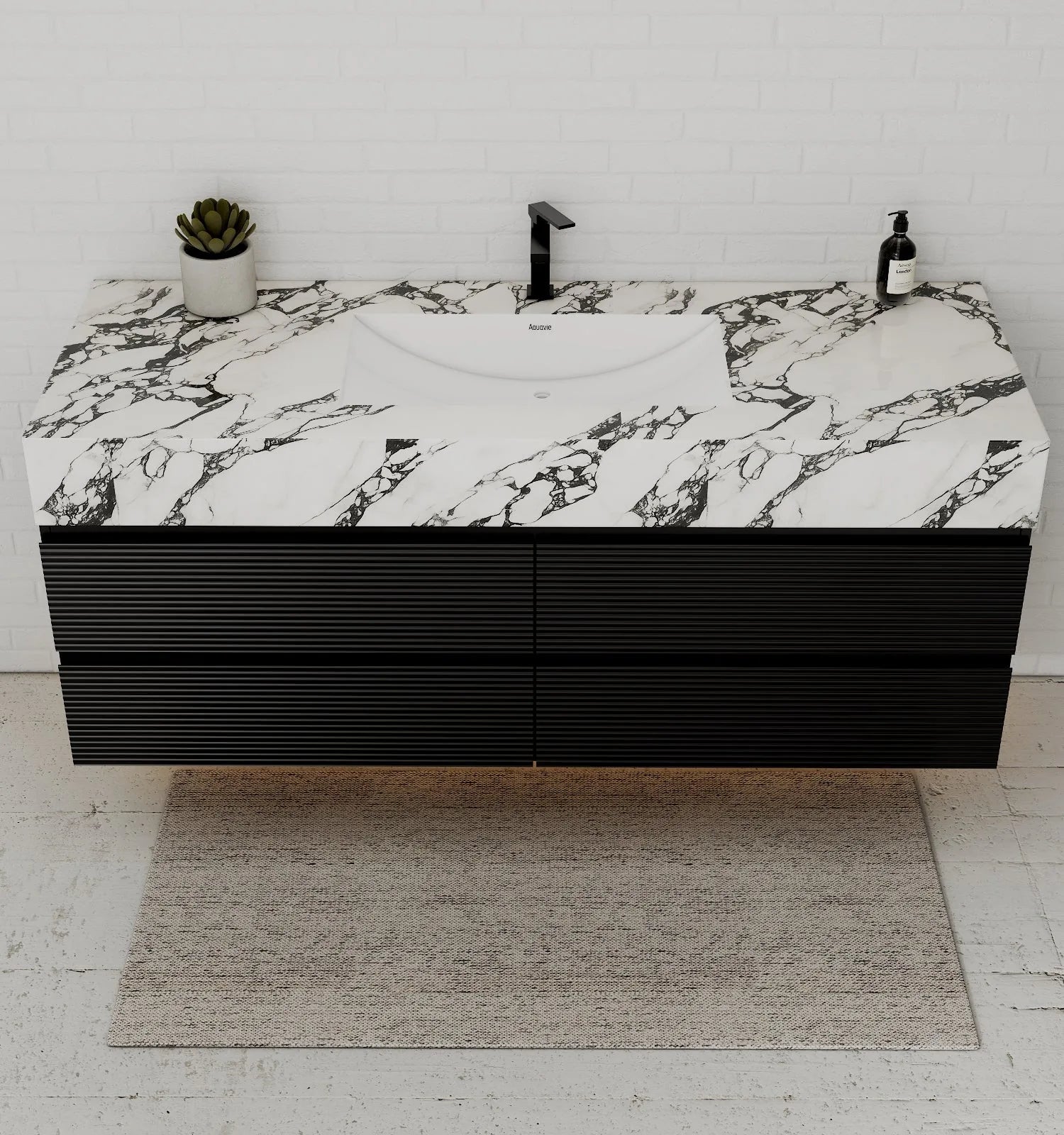 Aventino 60" Black Fluted Floating Single-Sink Vanity with Sintered Stone Top