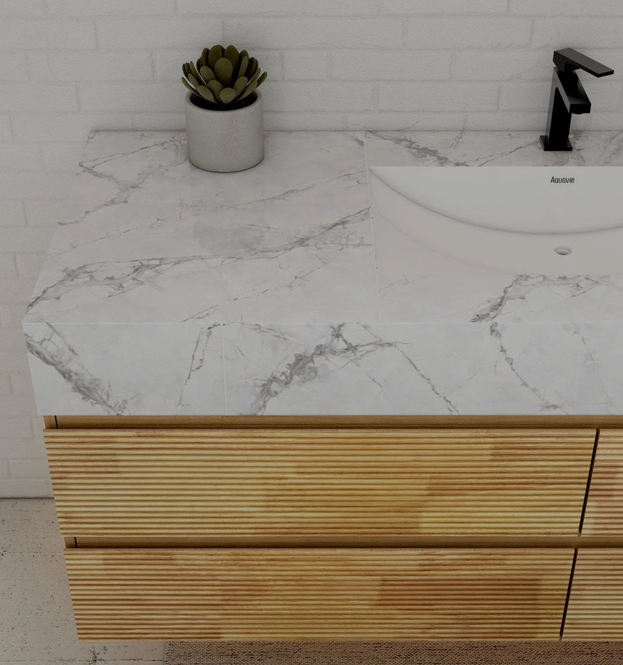 Aventino integrated ceramic basin — top-down detail of moulded sink bowl