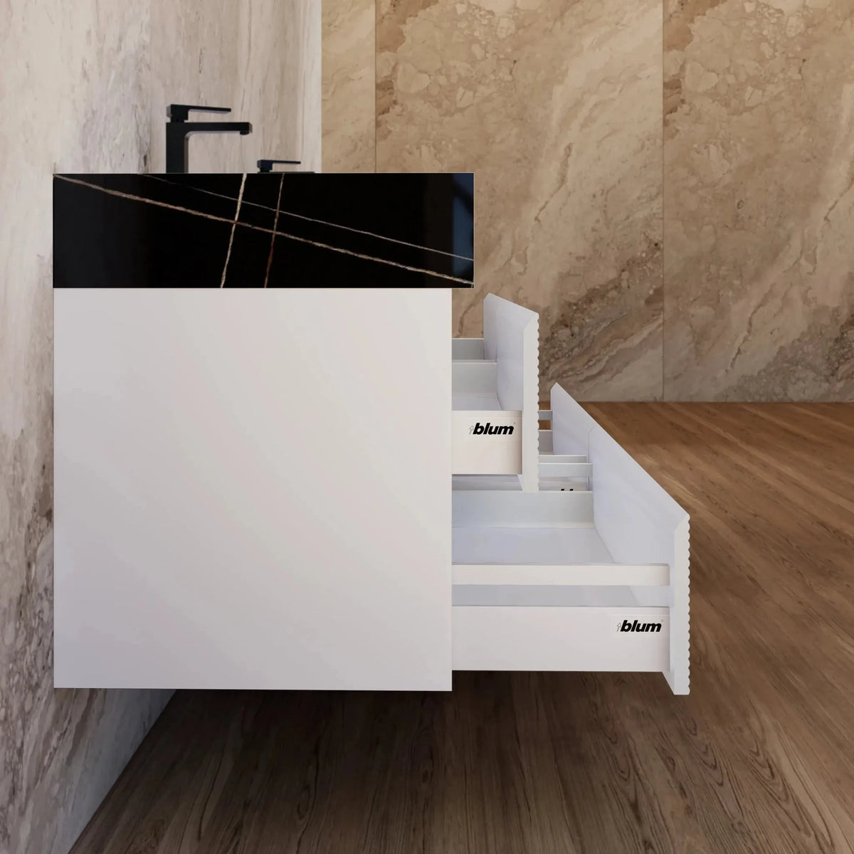 Aventino 60-inch gallery Fluted floating double-sink vanity — sintered stone top
