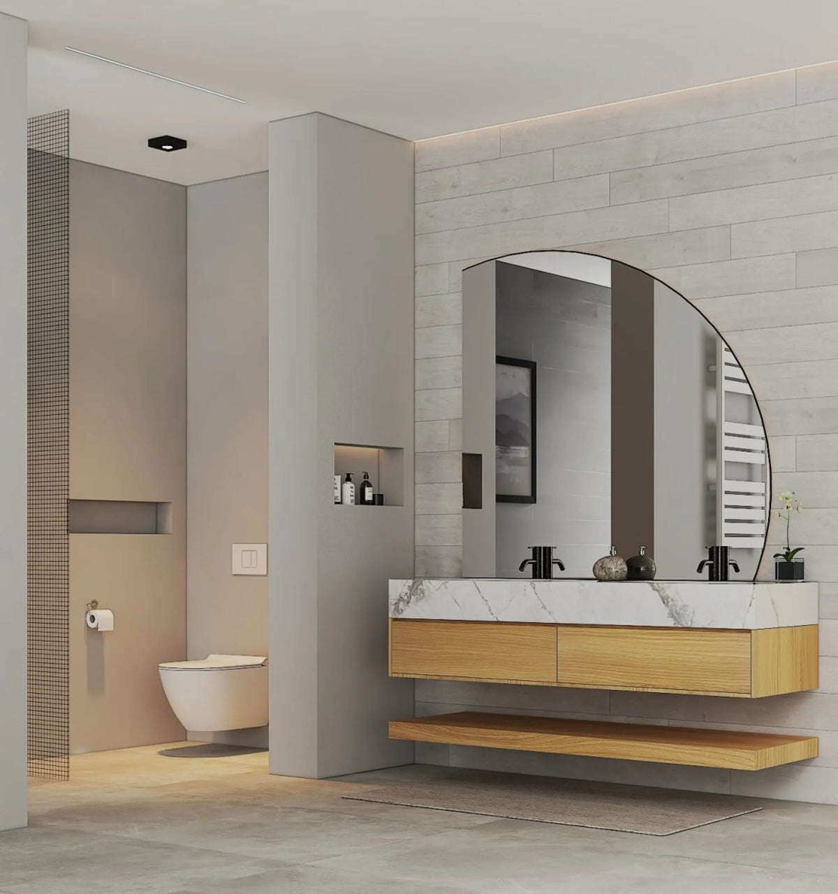 Aventino 60-inch Ice Grey flat-panel floating double-sink vanity — sintered stone top