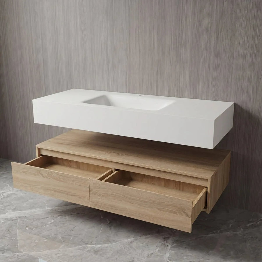 Aventino 60" Light Oak Floating Single-Sink Vanity with Sintered Stone Top