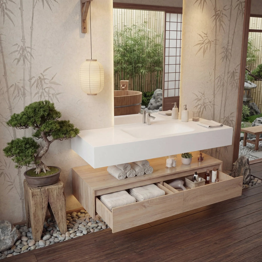 Aventino 60" Light Oak Floating Single-Sink Vanity with Sintered Stone Top