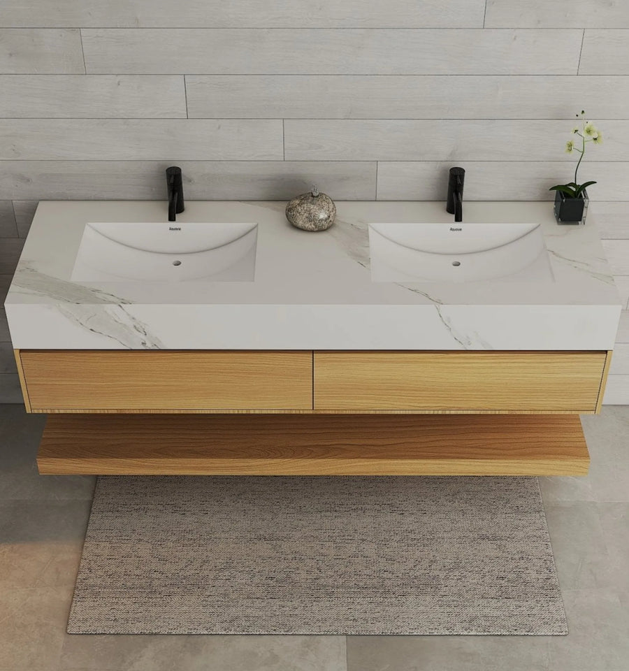 Aventino wall-mounted vanity — side profile showing floor clearance