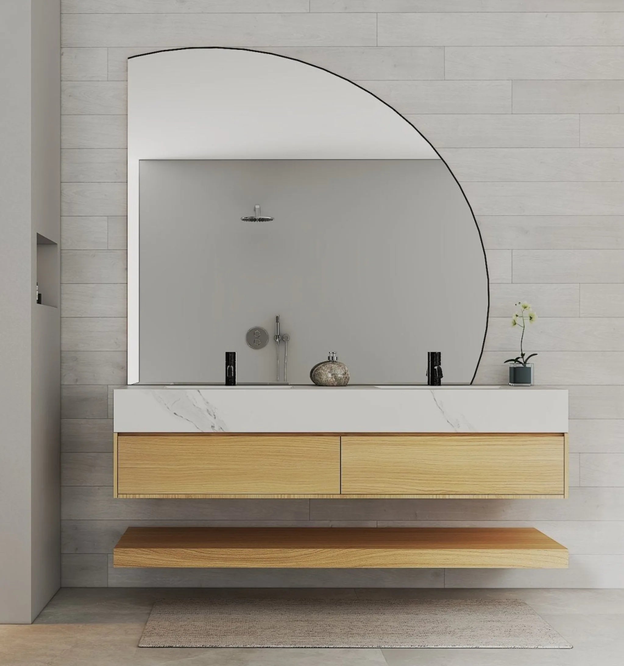 Aventino 60" Natural Oak Floating Double-Sink Vanity with Sintered Stone Top