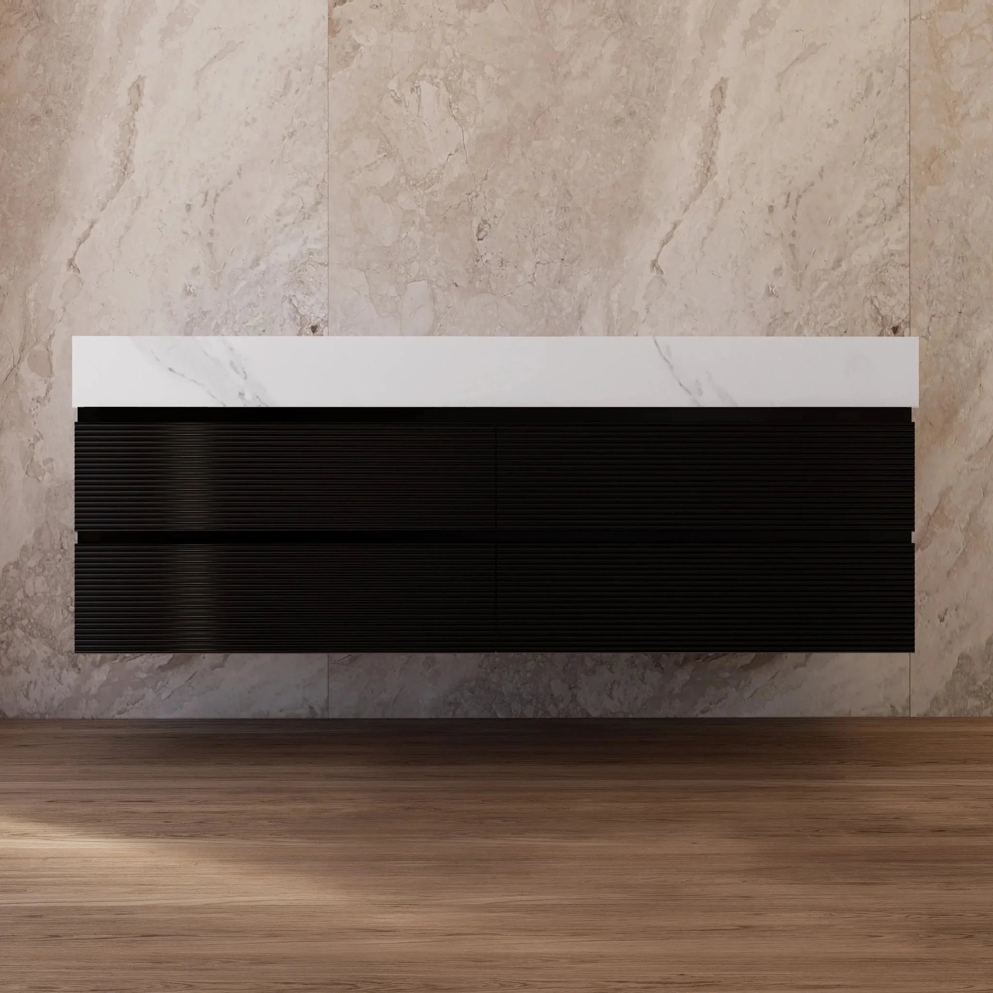 Aventino 60" Black Fluted Floating Double-Sink Vanity with Sintered Stone Top