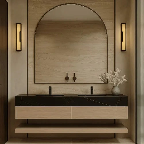 Aventino 60-71" Open-Shelf Floating Double-Sink Vanity with Sintered Stone Top