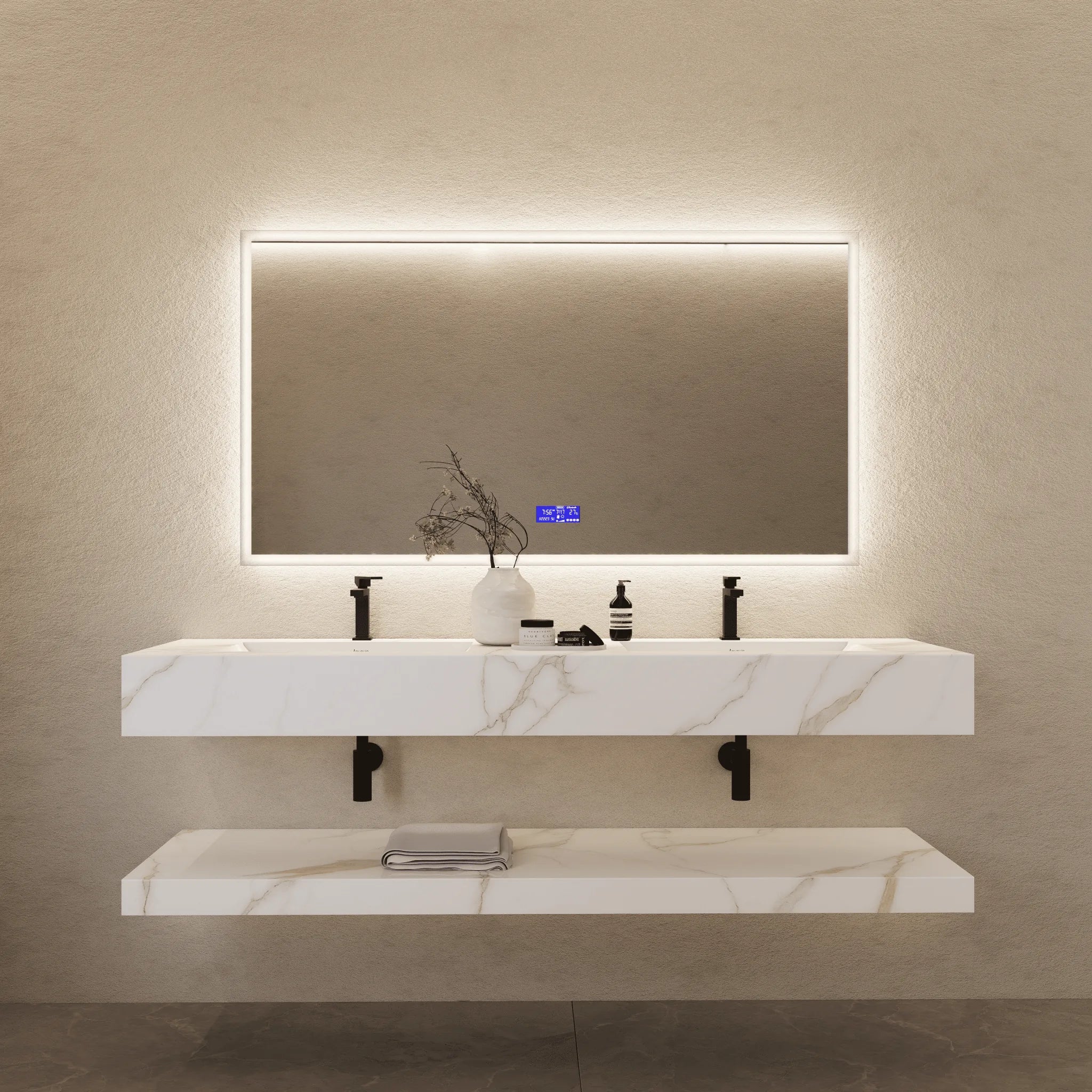 Aventino 71" Slate Floating Double-Sink Vanity with Sintered Stone Top