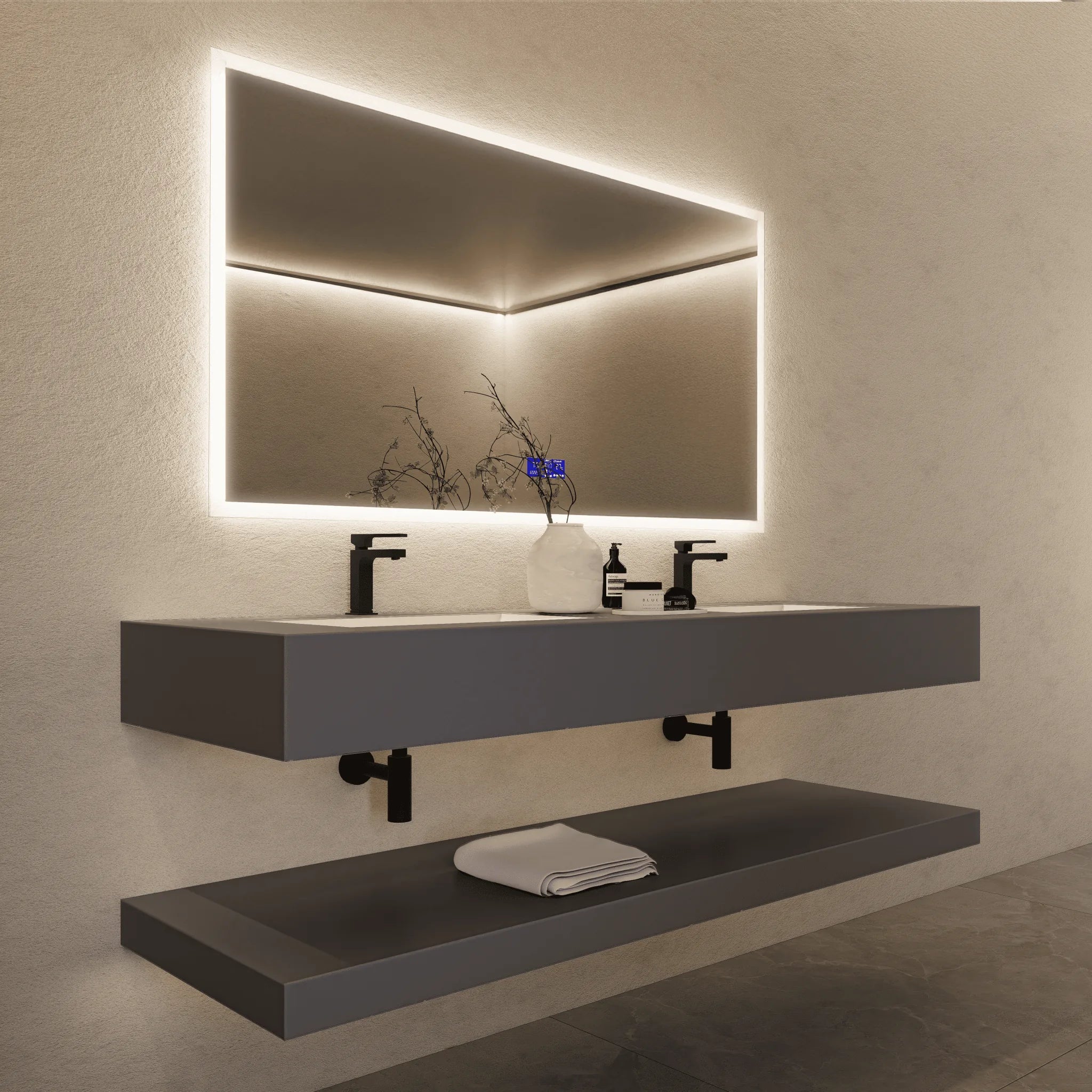 Aventino 71" Slate Floating Double-Sink Vanity with Sintered Stone Top