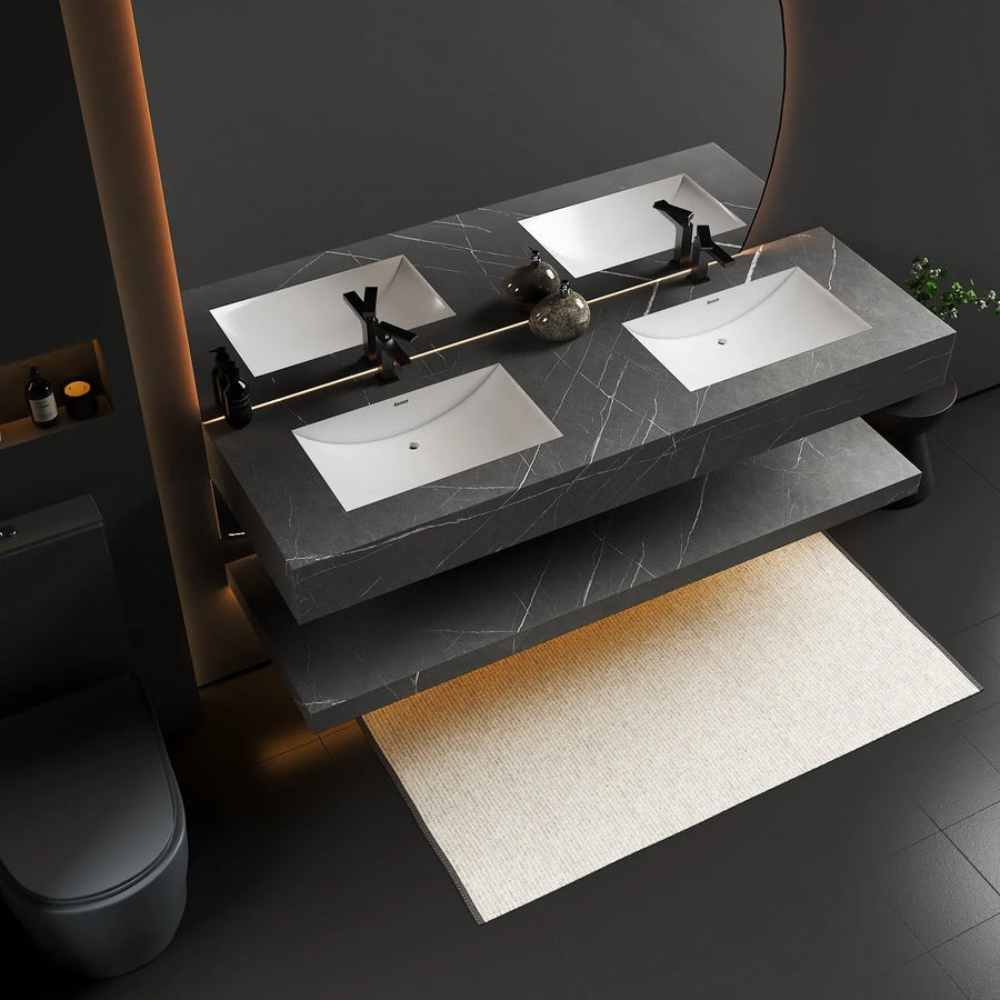 Aventino vanity with drawers open — Blum TandemBox soft-close slides