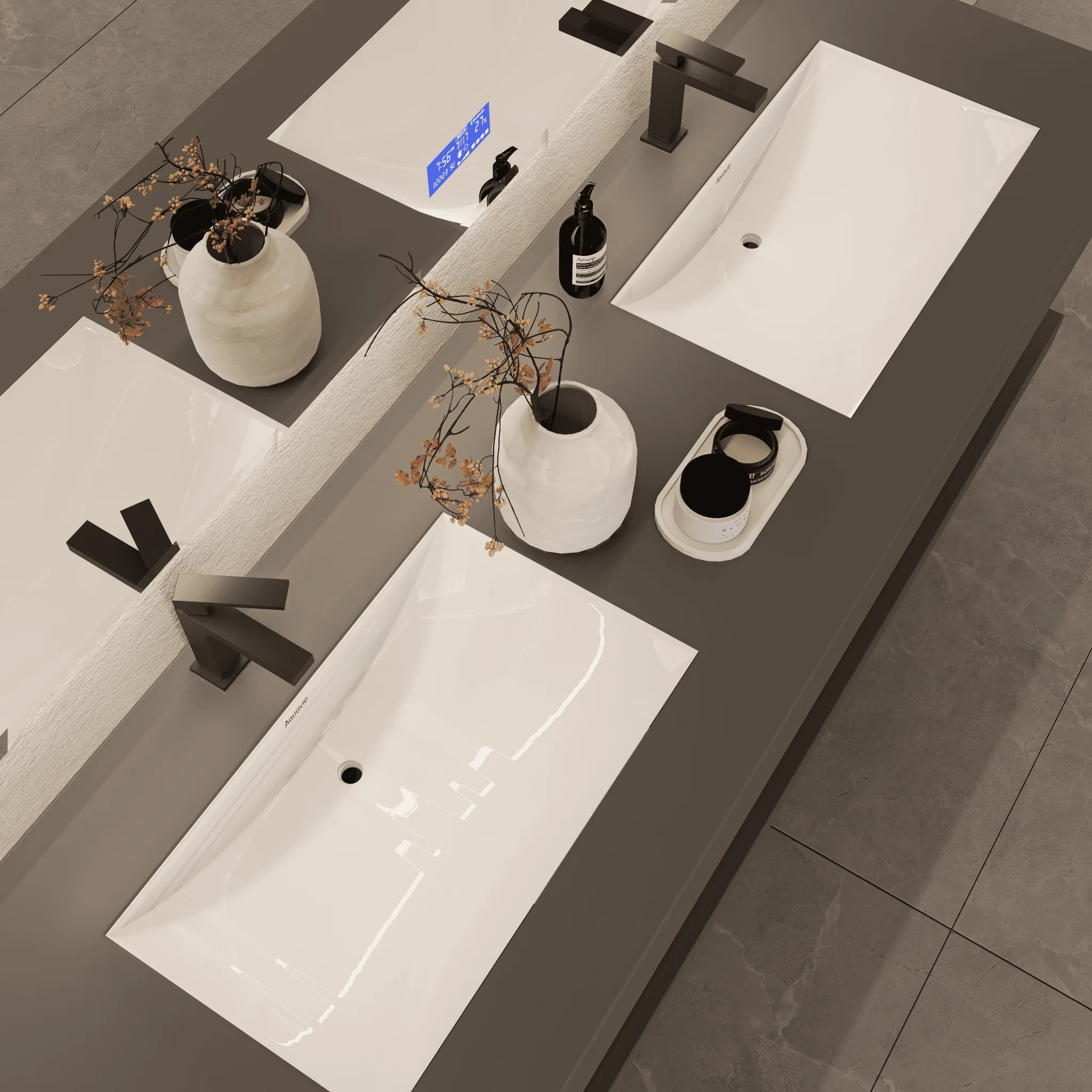 Aventino 71" Slate Floating Double-Sink Vanity with Sintered Stone Top