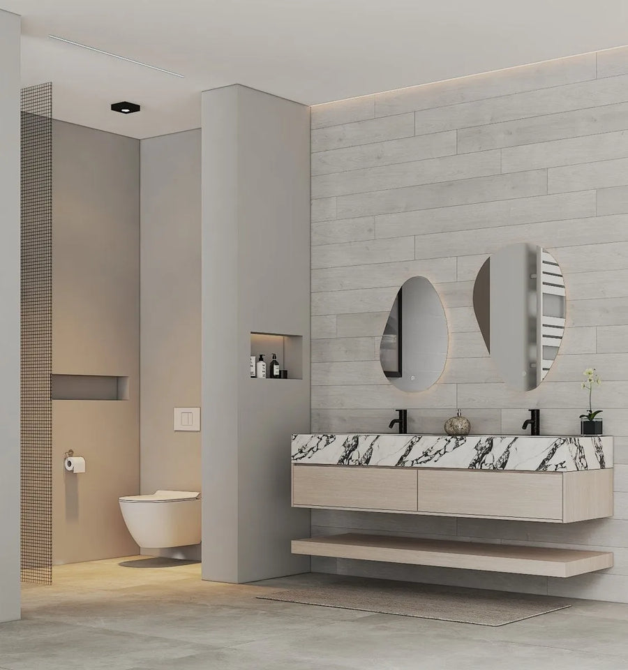 Aventino wall-mounted vanity — side profile showing floor clearance