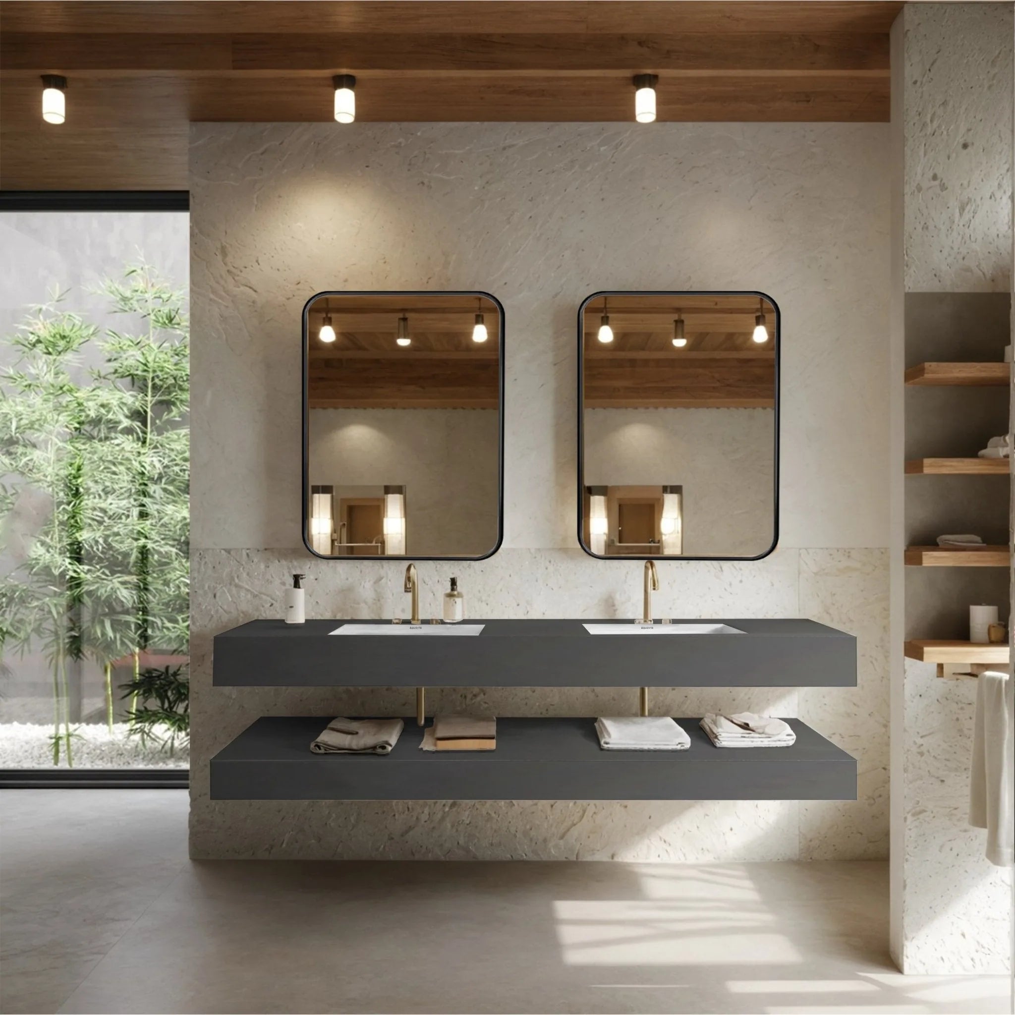 Aventino 71" Armani Grey Floating Double-Sink Vanity with Seamless Sintered Stone Top