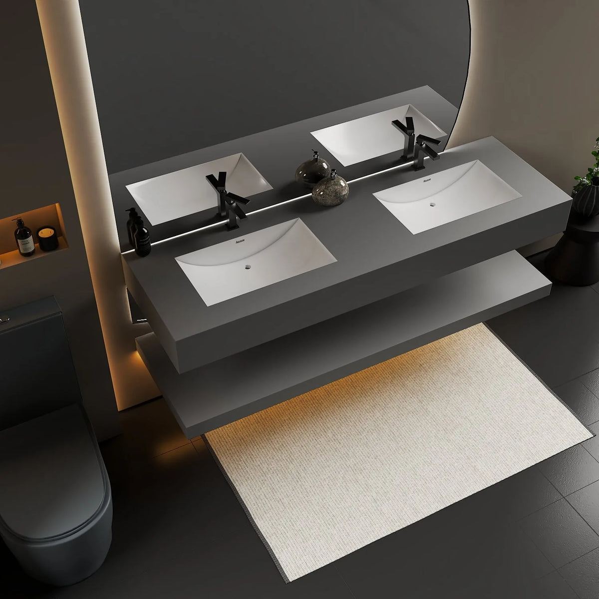 Aventino 71-inch gallery floating vanity — sintered stone top