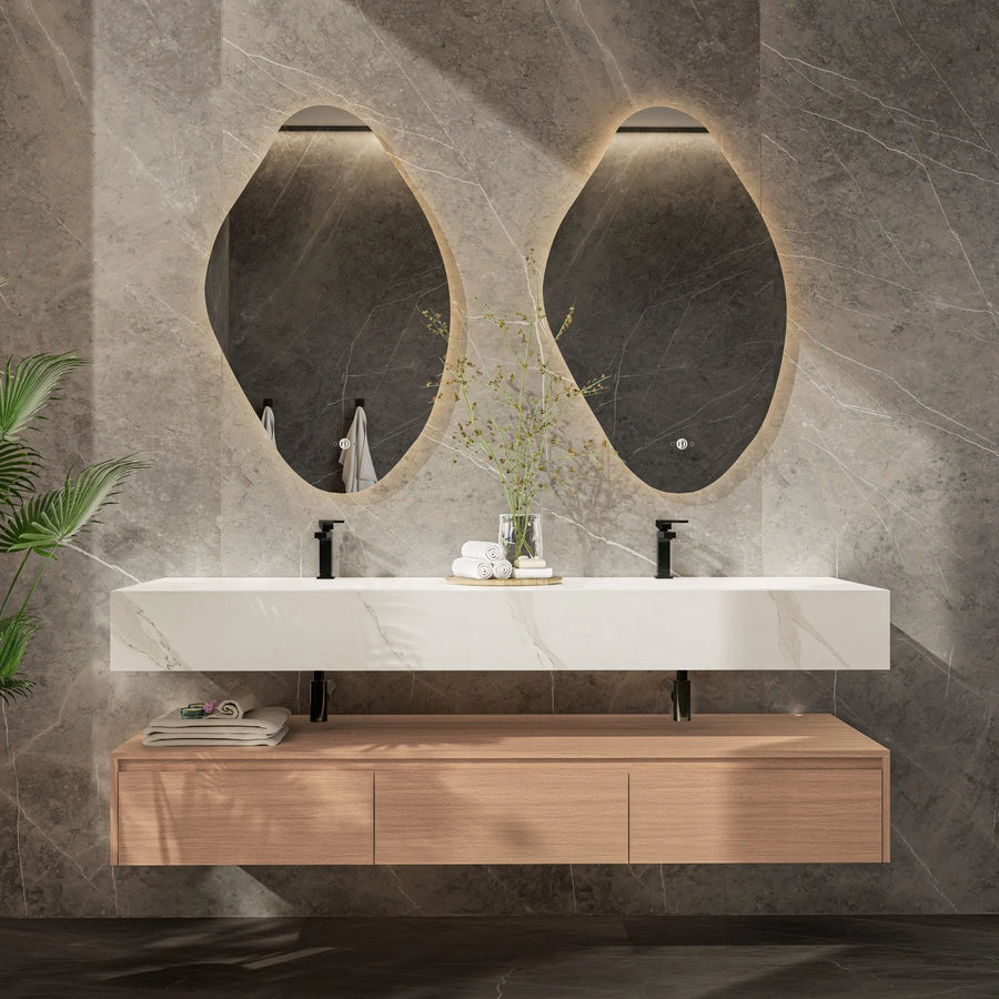 Aventino 71" Oak Plywood Floating Double-Sink Vanity with Sintered Stone Top
