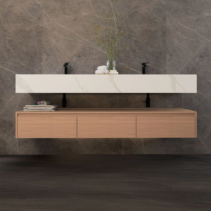 Aventino 71" Oak Plywood Floating Double-Sink Vanity with Sintered Stone Top