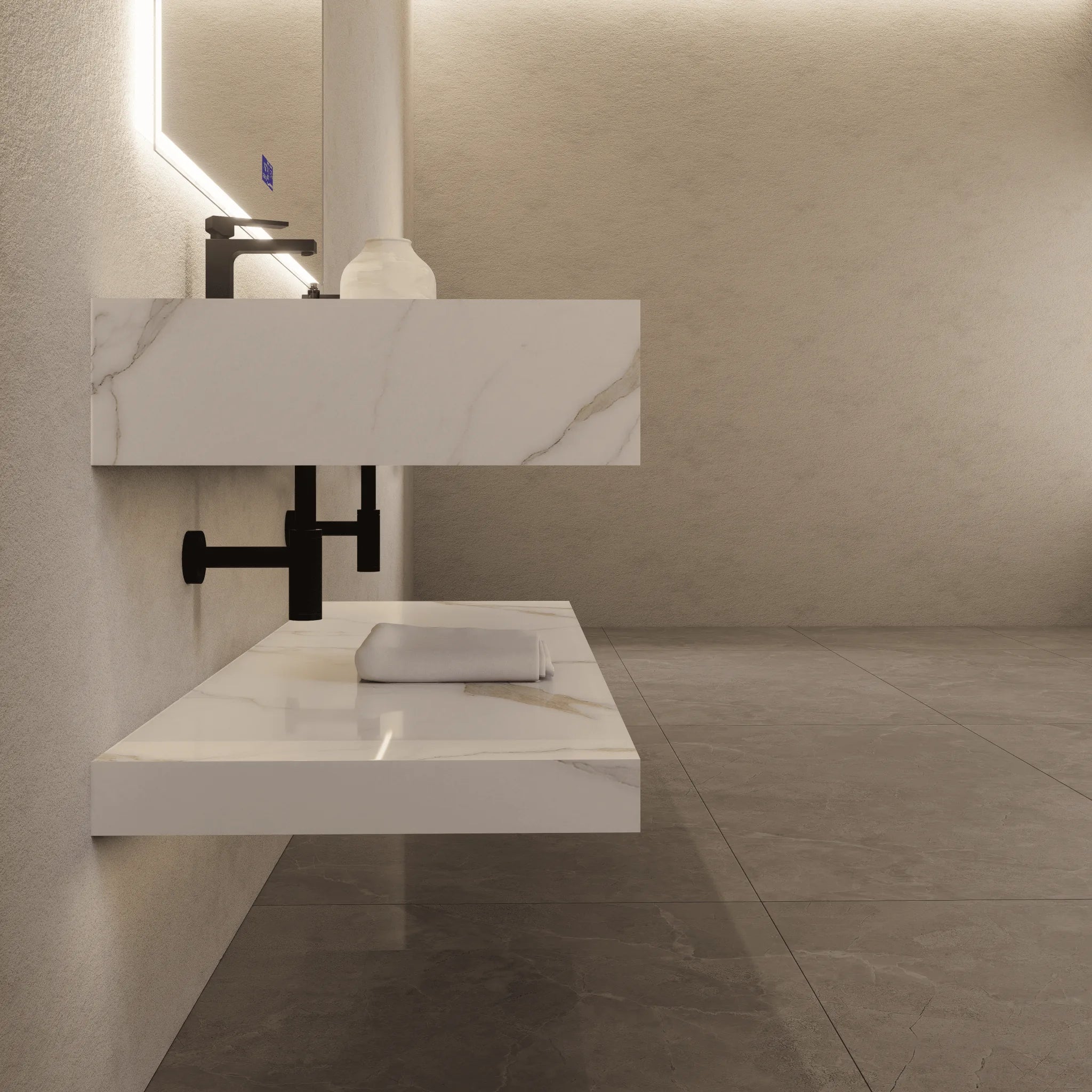 Aventino 71" Slate Floating Double-Sink Vanity with Sintered Stone Top