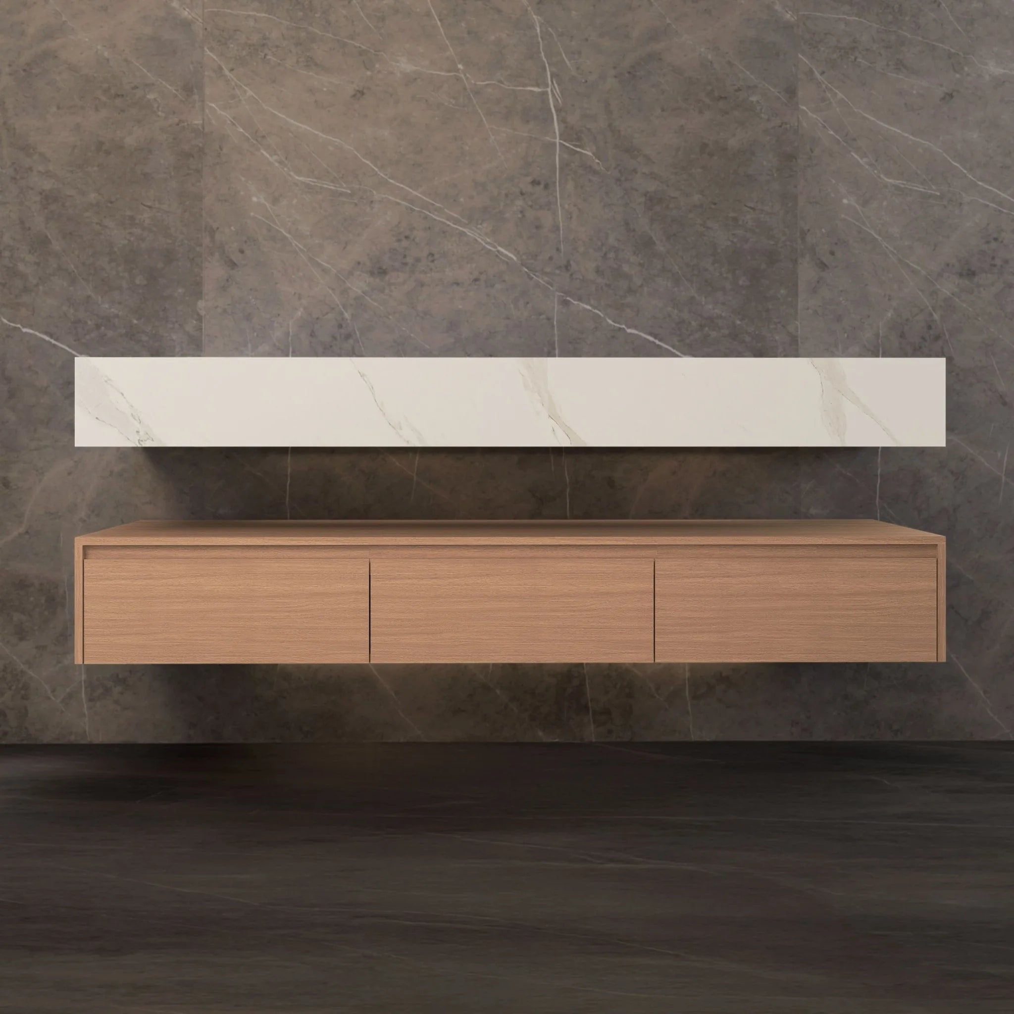 Aventino 71" Oak Plywood Floating Double-Sink Vanity with Sintered Stone Top