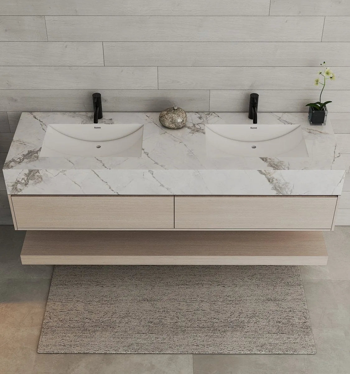 Aventino 71-inch gallery Flat-Front floating double-sink vanity — sintered stone top