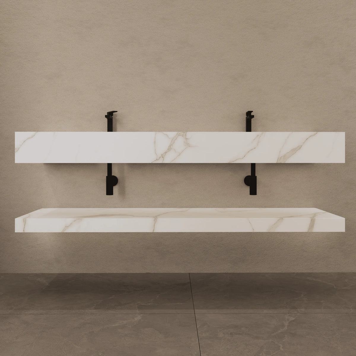 Aventino 71-inch gallery Flat-Front floating double-sink vanity — sintered stone top