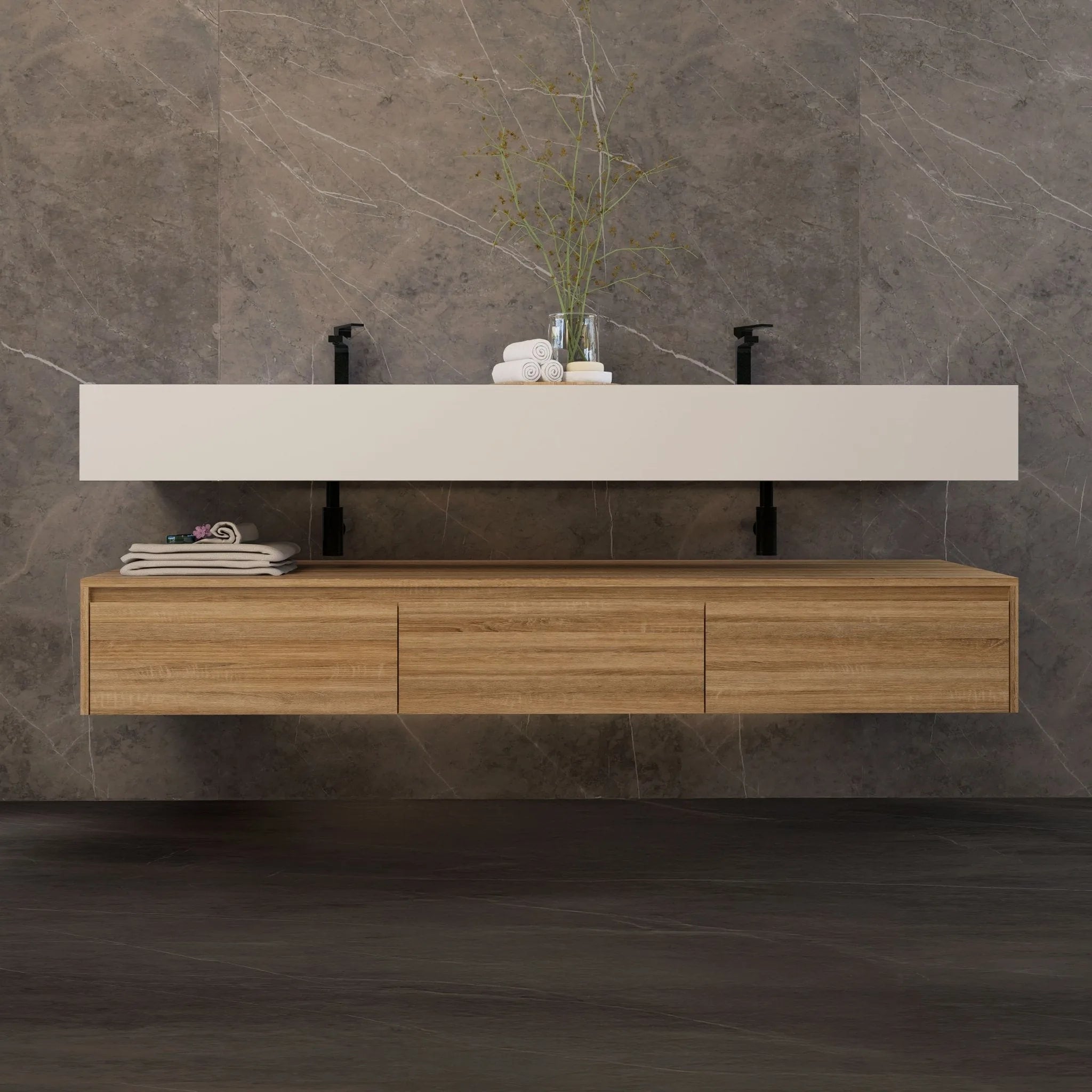 Aventino 71" Oak Plywood Floating Double-Sink Vanity with Sintered Stone Top