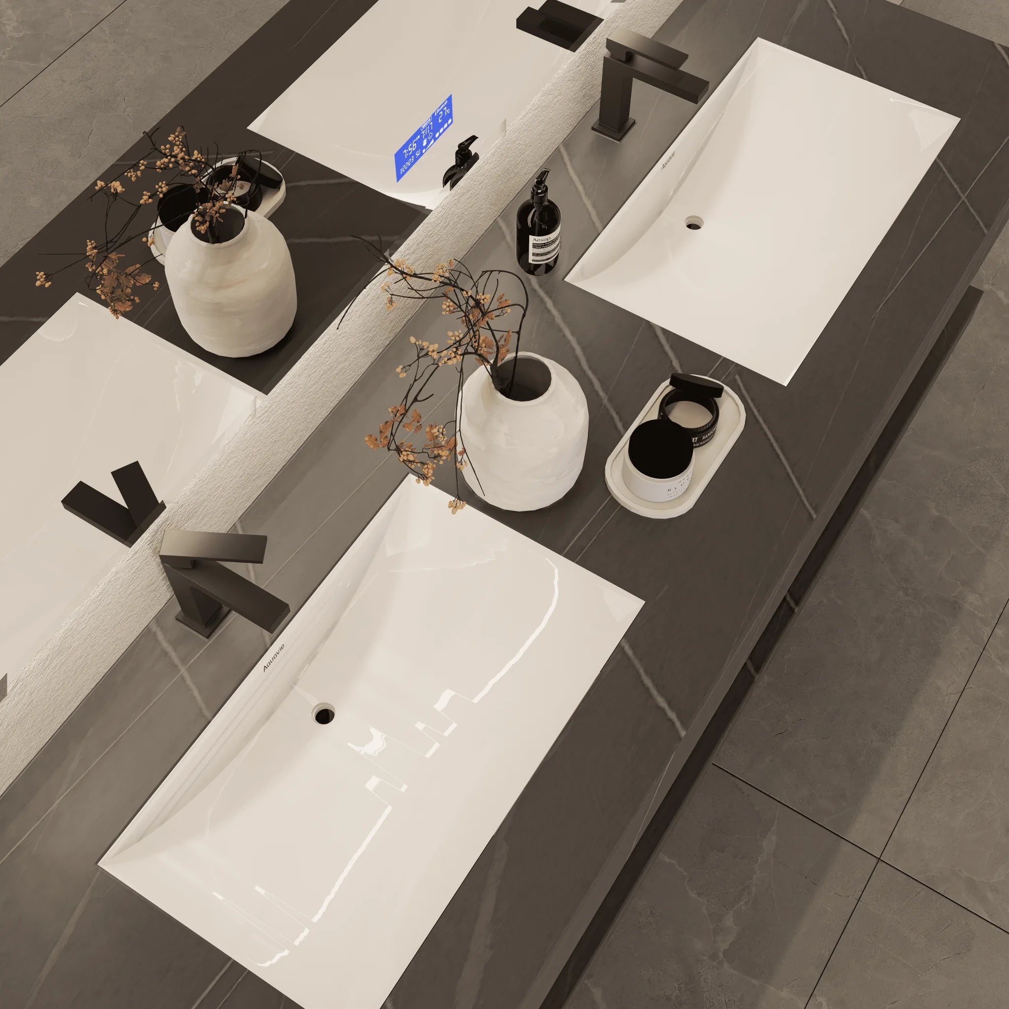 Aventino 71" Slate Floating Double-Sink Vanity with Sintered Stone Top