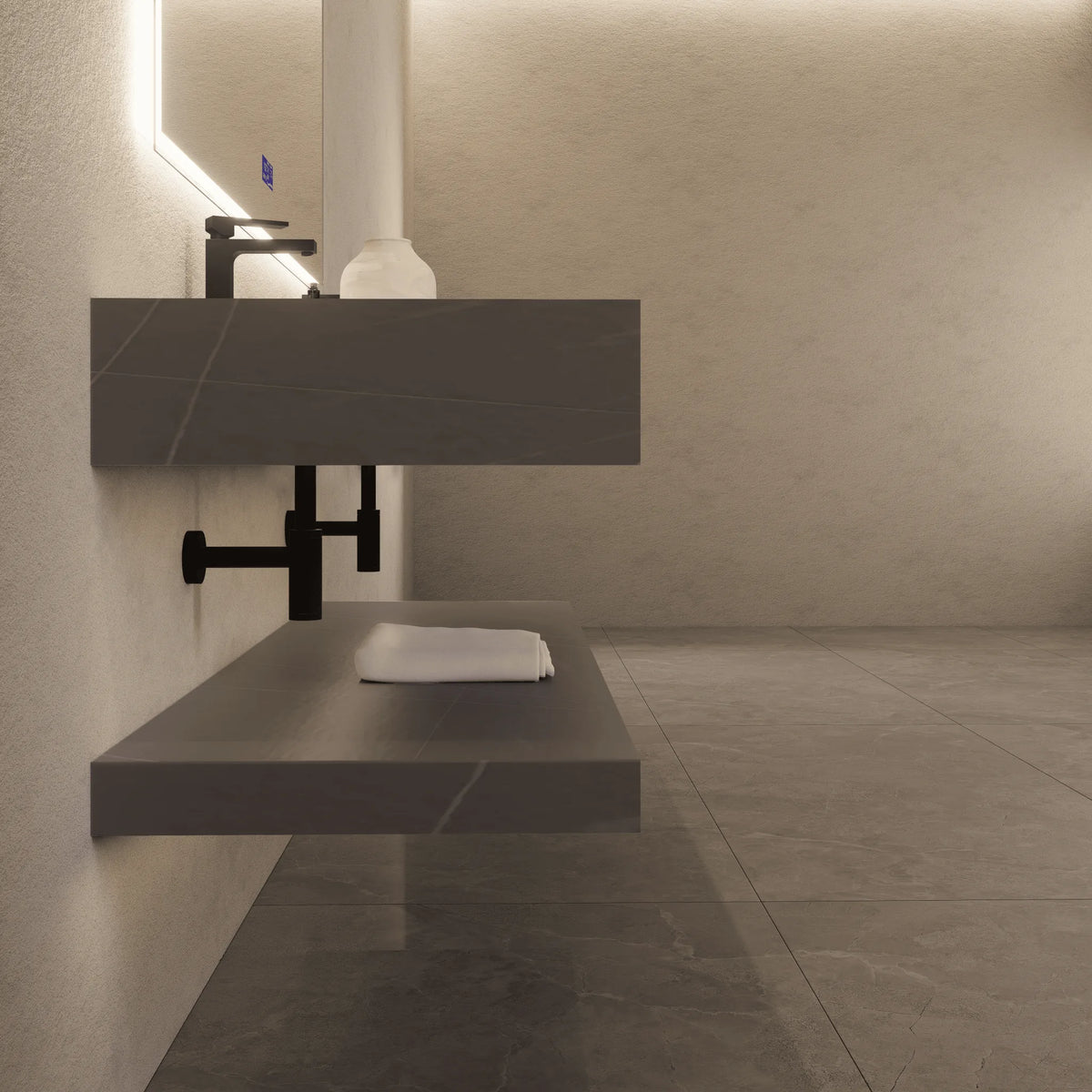 Aventino 71-inch gallery Flat-Front floating double-sink vanity — sintered stone top