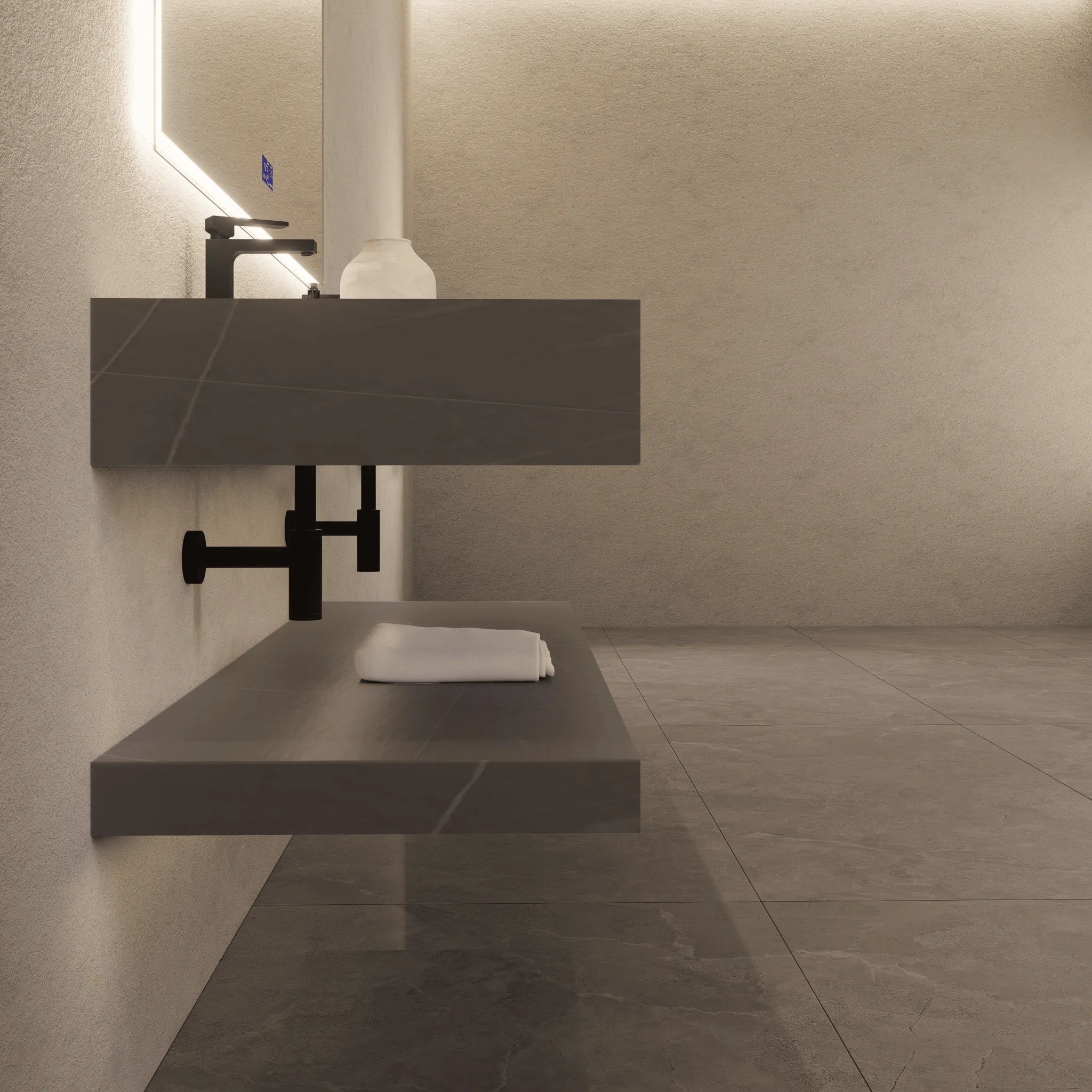 Aventino 71" Slate Floating Double-Sink Vanity with Sintered Stone Top