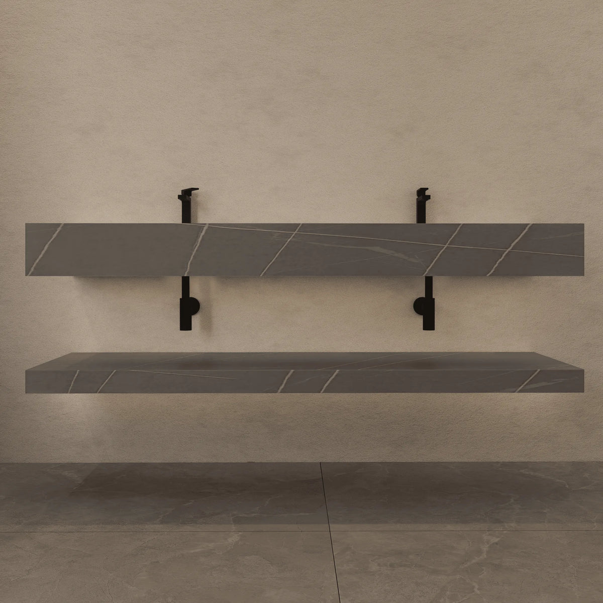 Aventino 71-inch gallery Flat-Front floating double-sink vanity — sintered stone top