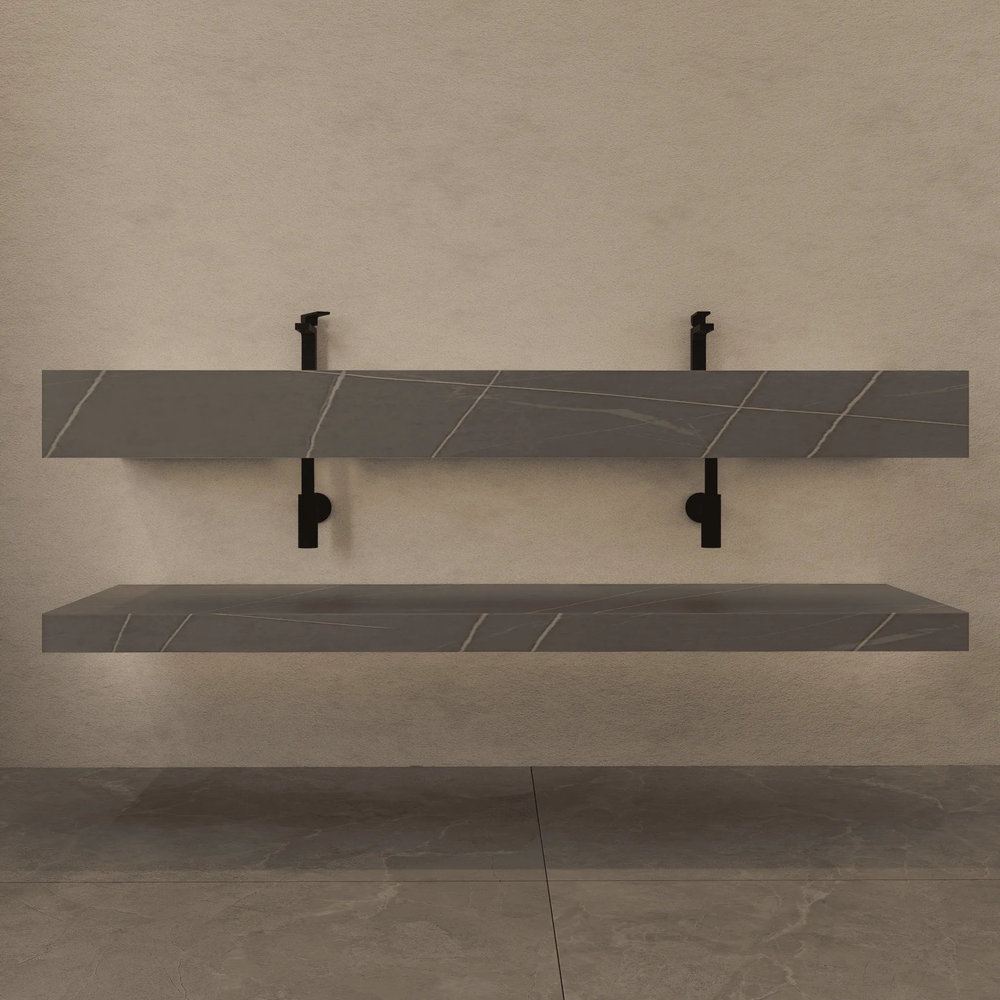 Aventino 71" Slate Floating Double-Sink Vanity with Sintered Stone Top