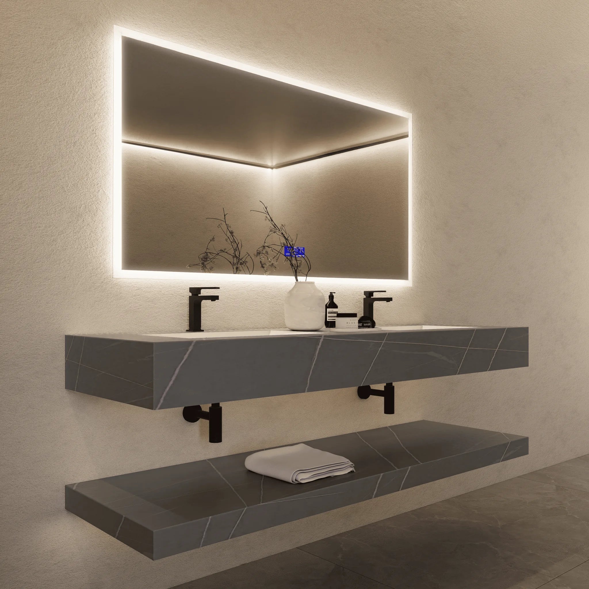 Aventino 71" Slate Floating Double-Sink Vanity with Sintered Stone Top