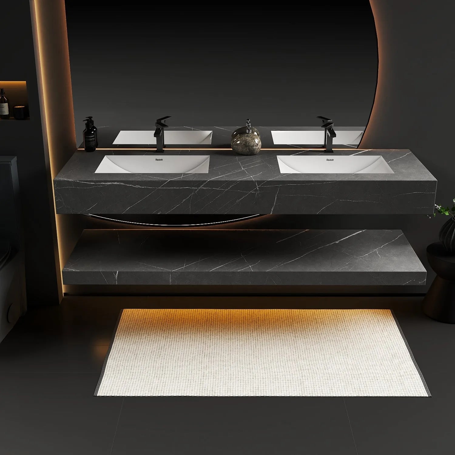 Aventino 71" Slate Floating Double-Sink Vanity with Sintered Stone Top